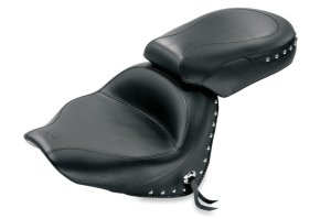 Honda VTX1300C Two-Piece Motorcycle Seat - Mustang Motorcycle - Chrome Studded w/Conchos - Black - `04-`09